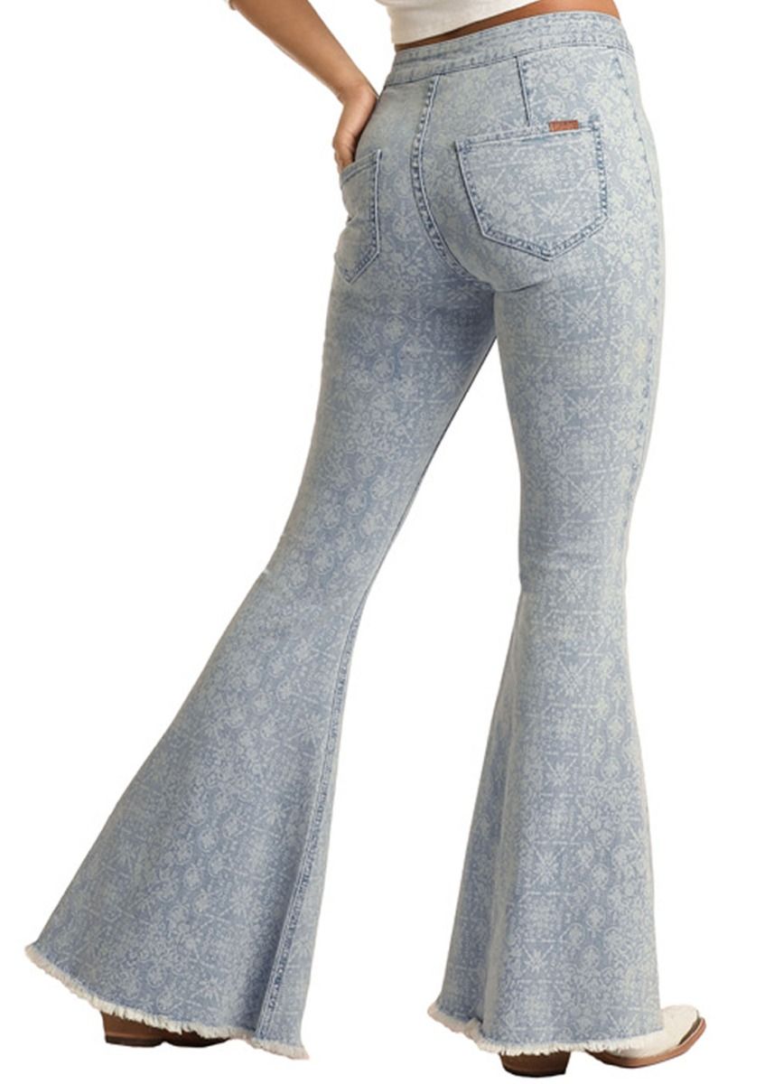Women's Light Wash Bargain Bell High Bell Bottom Rise By Rock And Roll Cowgirl WPB3509