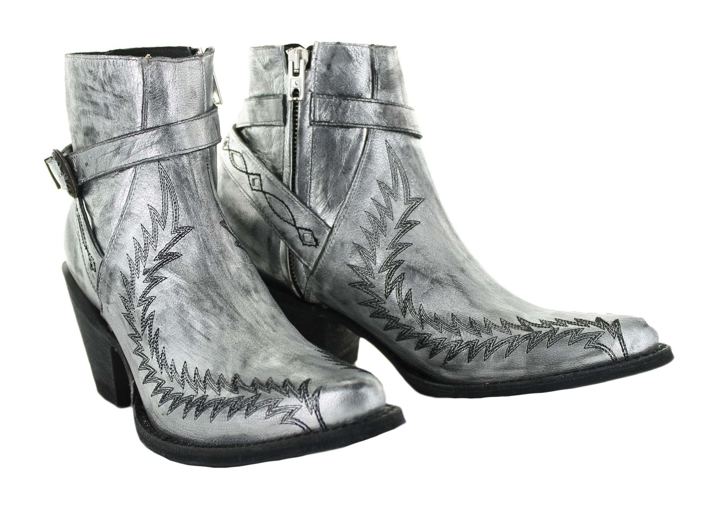 Yippee Ki Yay Susan Embroidered Harness Boots in Silver