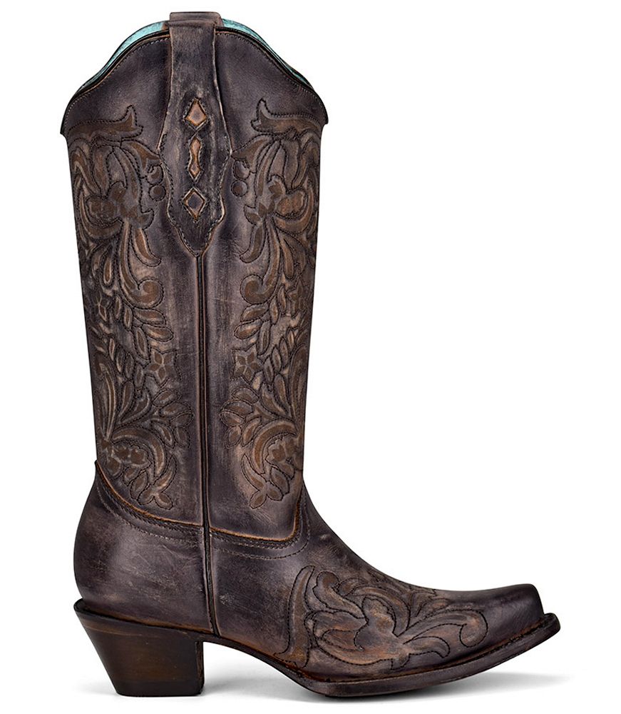 Ladies Distressed Black Boot with Laser Work By Corral Z5021