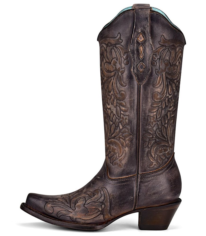 Ladies Distressed Black Boot with Laser Work By Corral Z5021