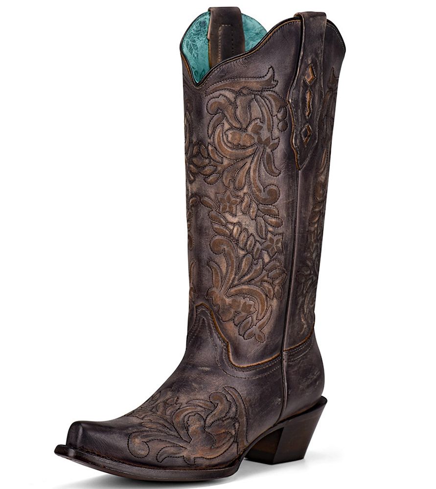 Ladies Distressed Black Boot with Laser Work By Corral Z5021