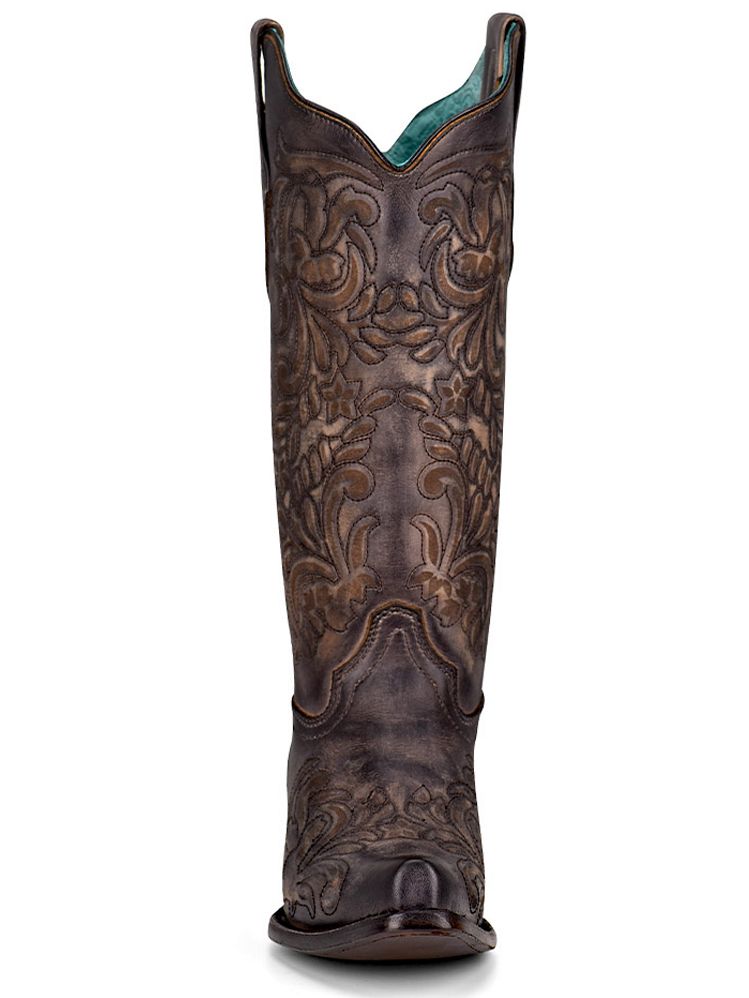 Ladies Distressed Black Boot with Laser Work By Corral Z5021