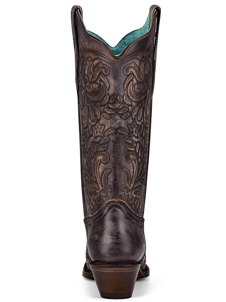 Ladies Distressed Black Boot with Laser Work By Corral Z5021