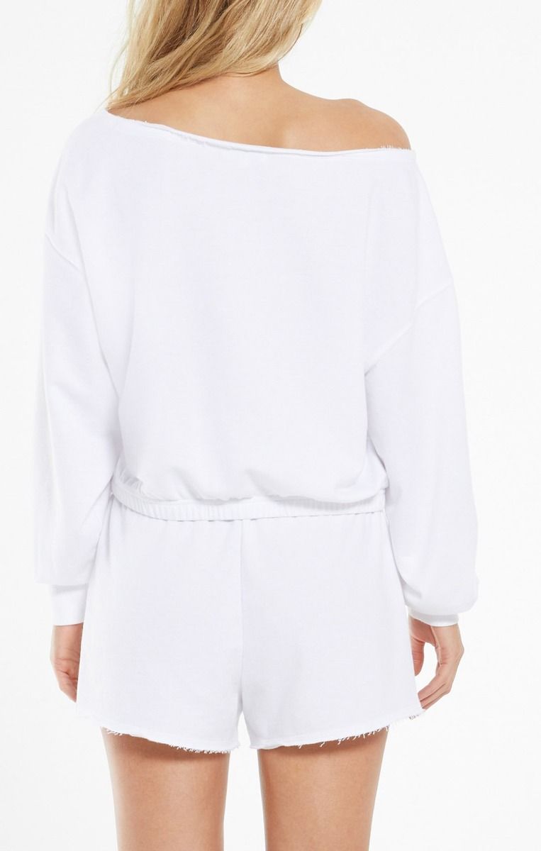 Zoe Off Shoulder Sweatshirt in White by Z Supply