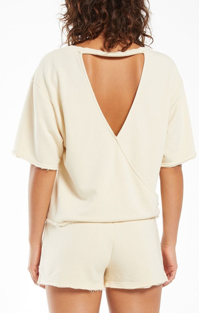 Calla Open Back Washed Terry Pullover in Linen by Z Supply