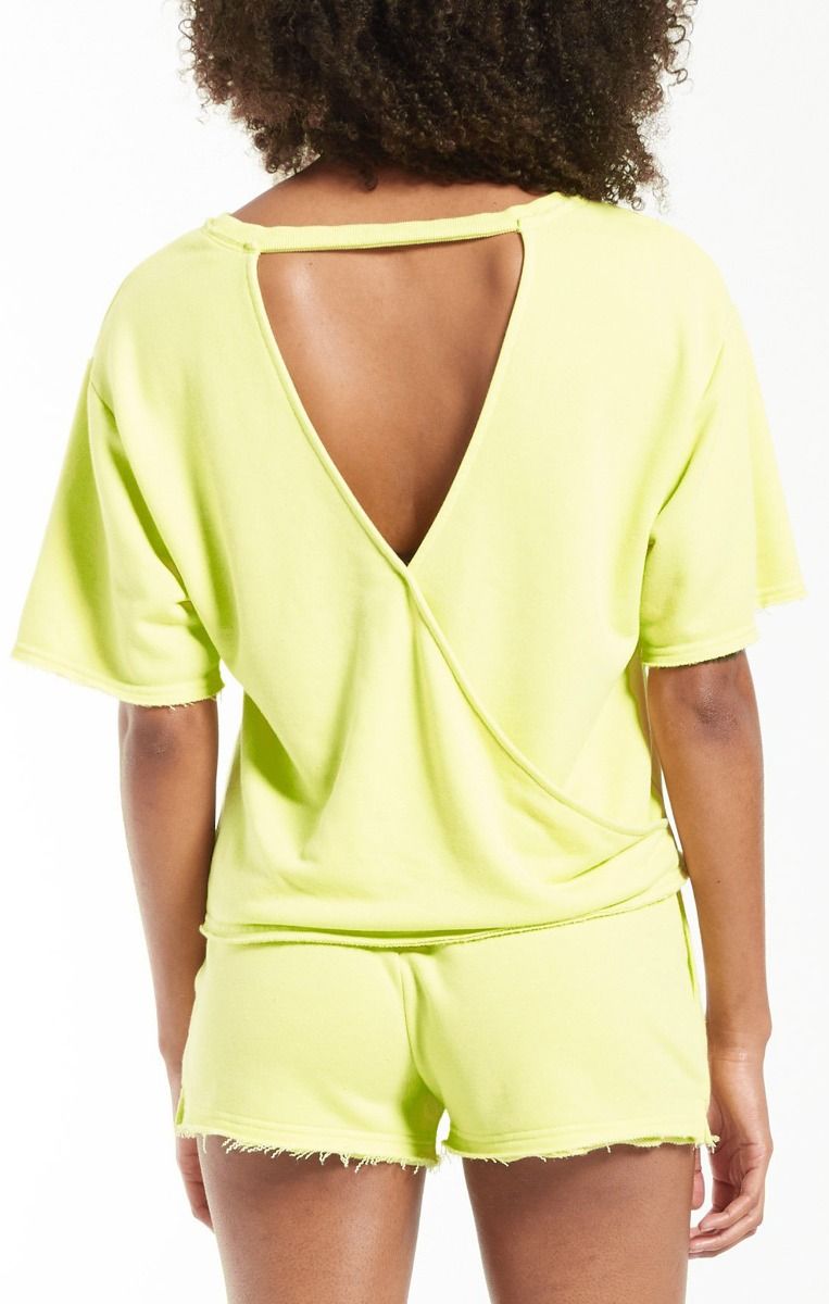 Calla Open Back Washed Terry Pullover in Lime by Z Supply