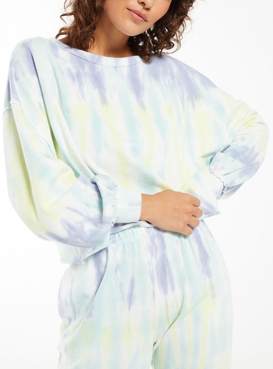 The Tempest Sorbet Skies Tie-Dye Pullover in Lavender Grey by Z Supply