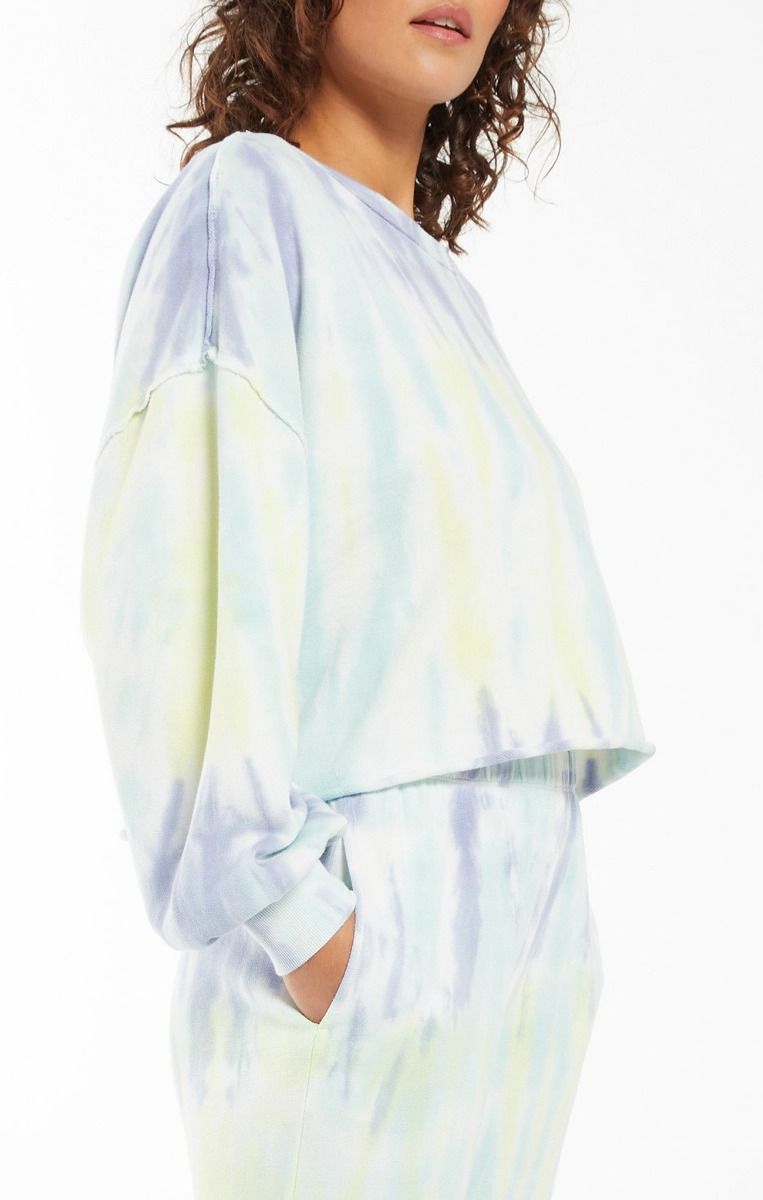 The Tempest Sorbet Skies Tie-Dye Pullover in Lavender Grey by Z Supply