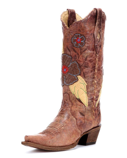 Corral Boot Cognac Crater Daisy Inlay