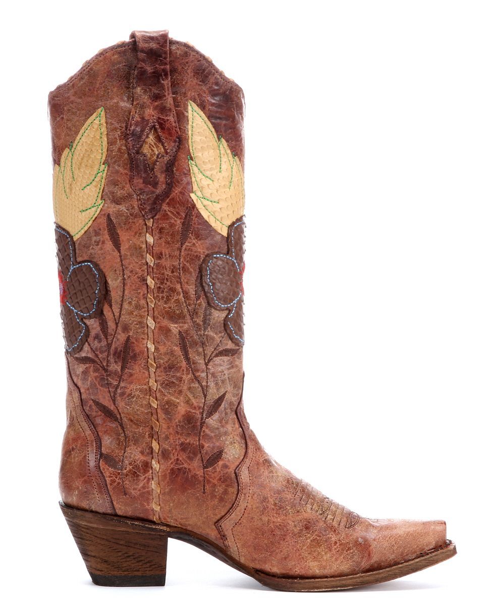 Corral Boot Cognac Crater Daisy Inlay