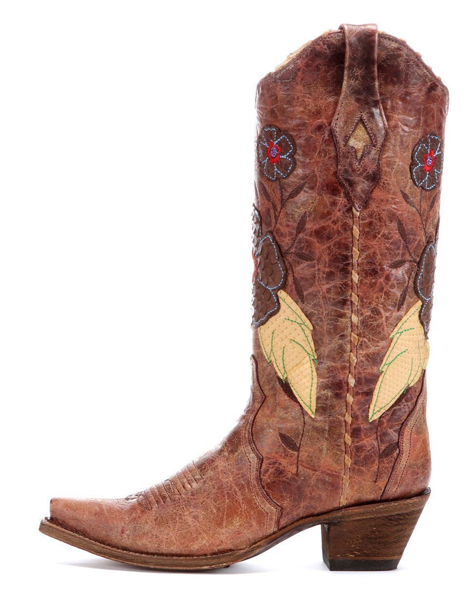 Corral Boot Cognac Crater Daisy Inlay