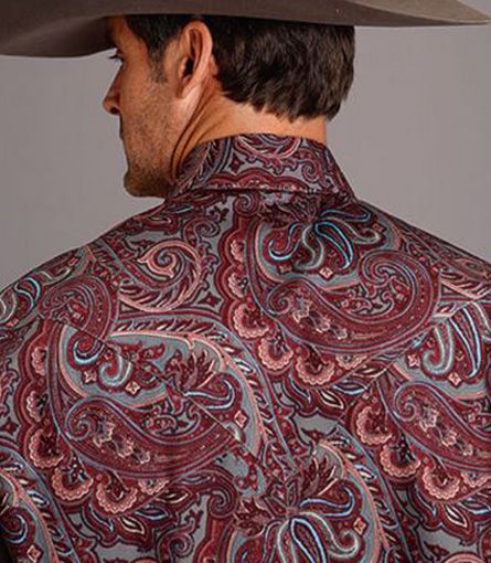 Men's Stetson Long Sleeve Paisley Print Snap Button Down Shirt in Wine 11-001-0425-6064WI