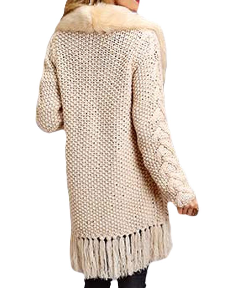 Stetson Cable Knit Fringe Sweater with Fur Collar