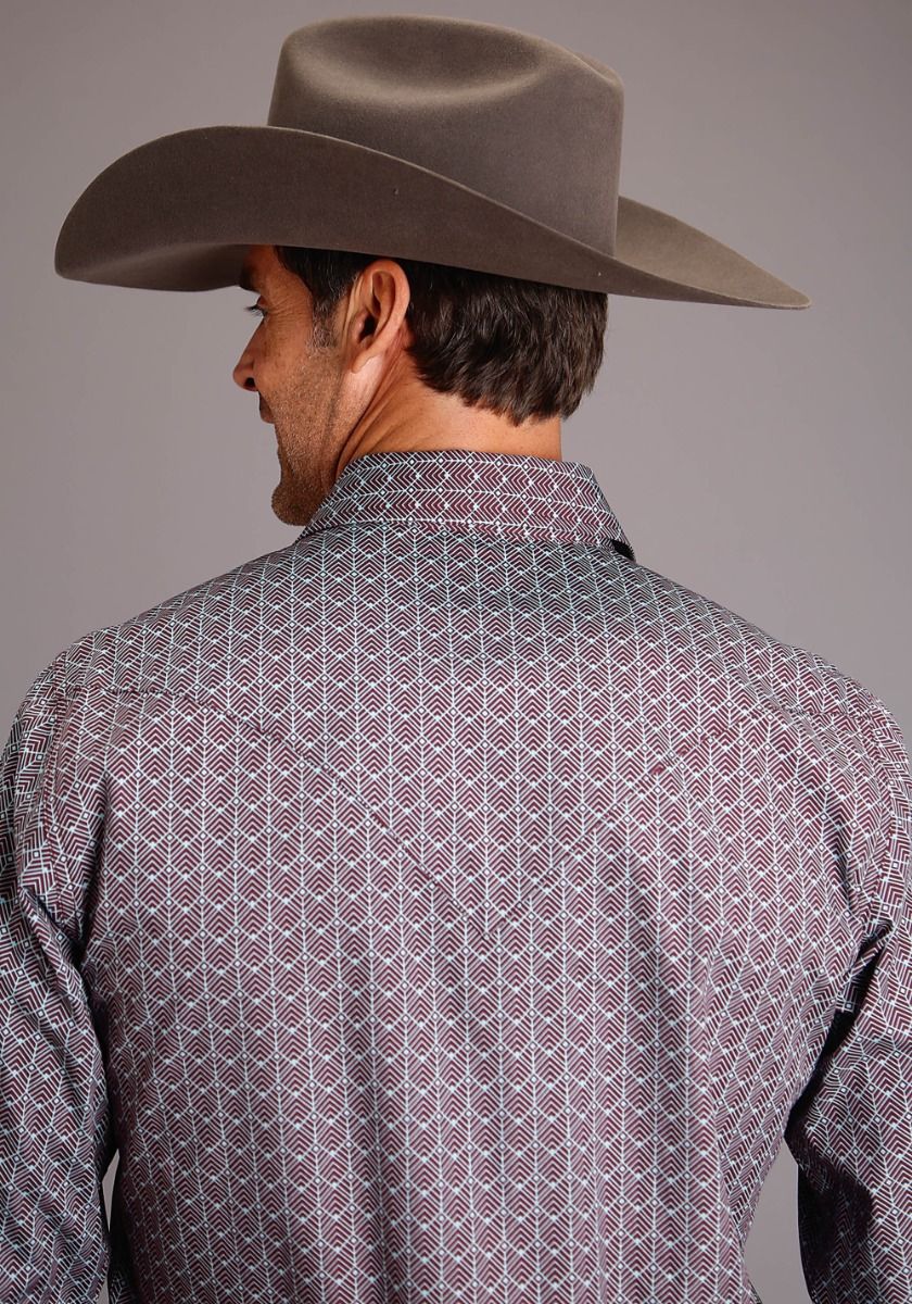 Stetson Men's Burgundy Cheveron Grid Print Long Sleeve Snap Button Down 11-001-0425-6068