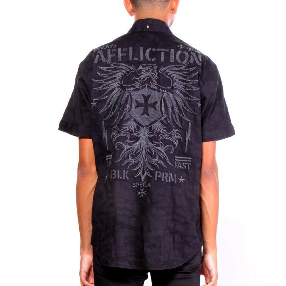 Affliction Crypsis Short Sleeve Woven Top in Black