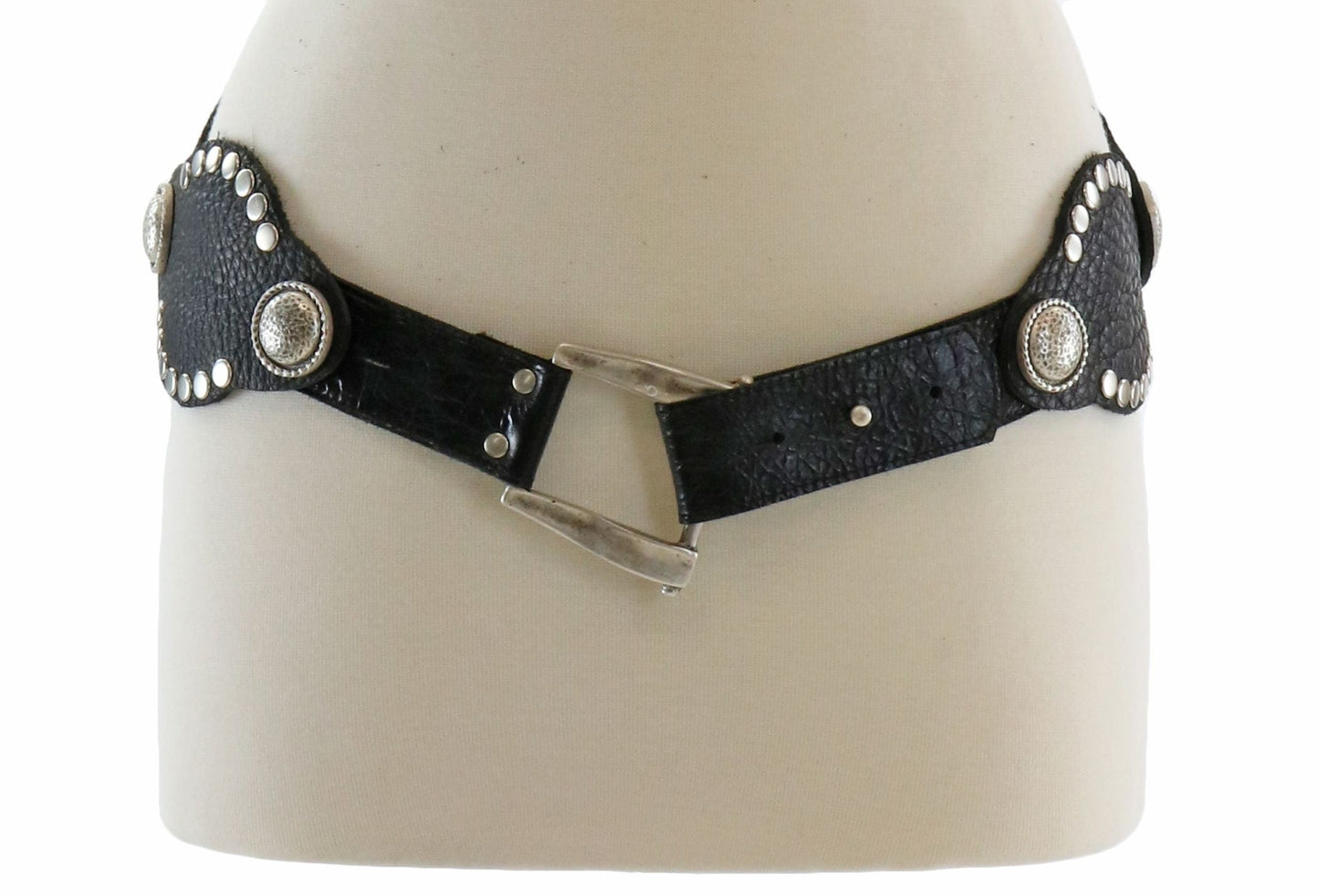 Leatherock Black Bullhide Ducat Hammered Conchos Belt