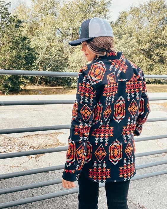 Rock and Roll Cowboy Men's Navy Aztec Border Jacket