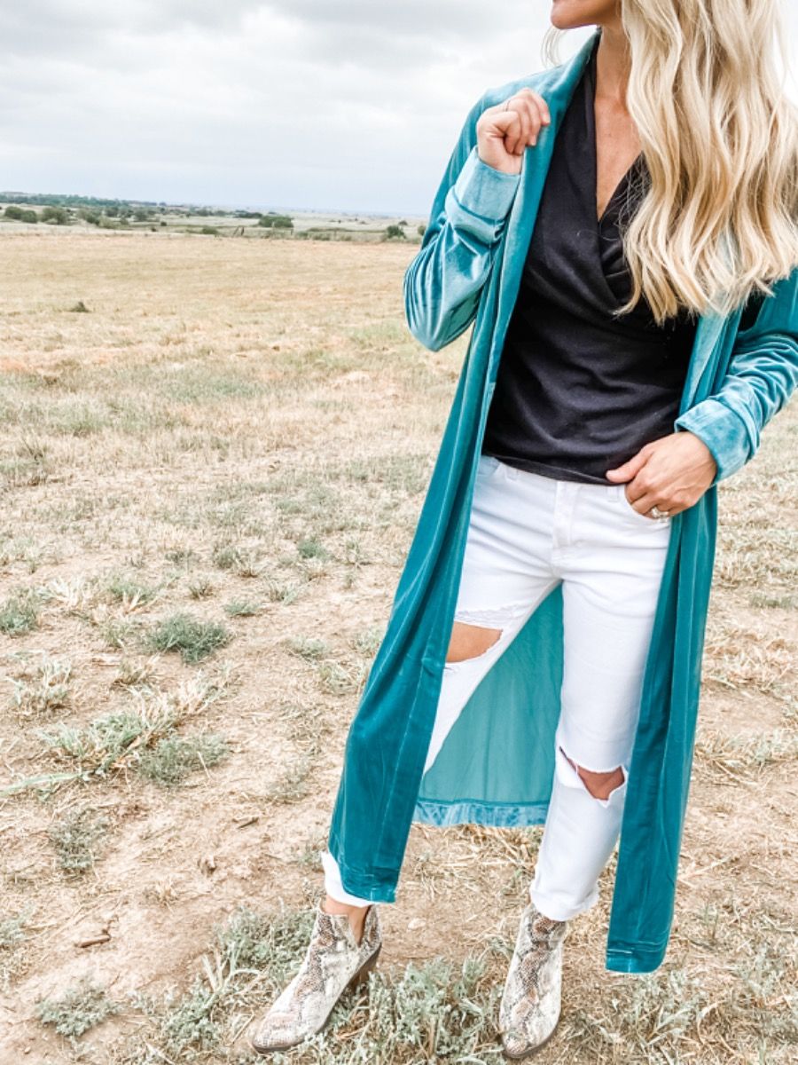 The Tate Turquoise Duster in Washed Velvet