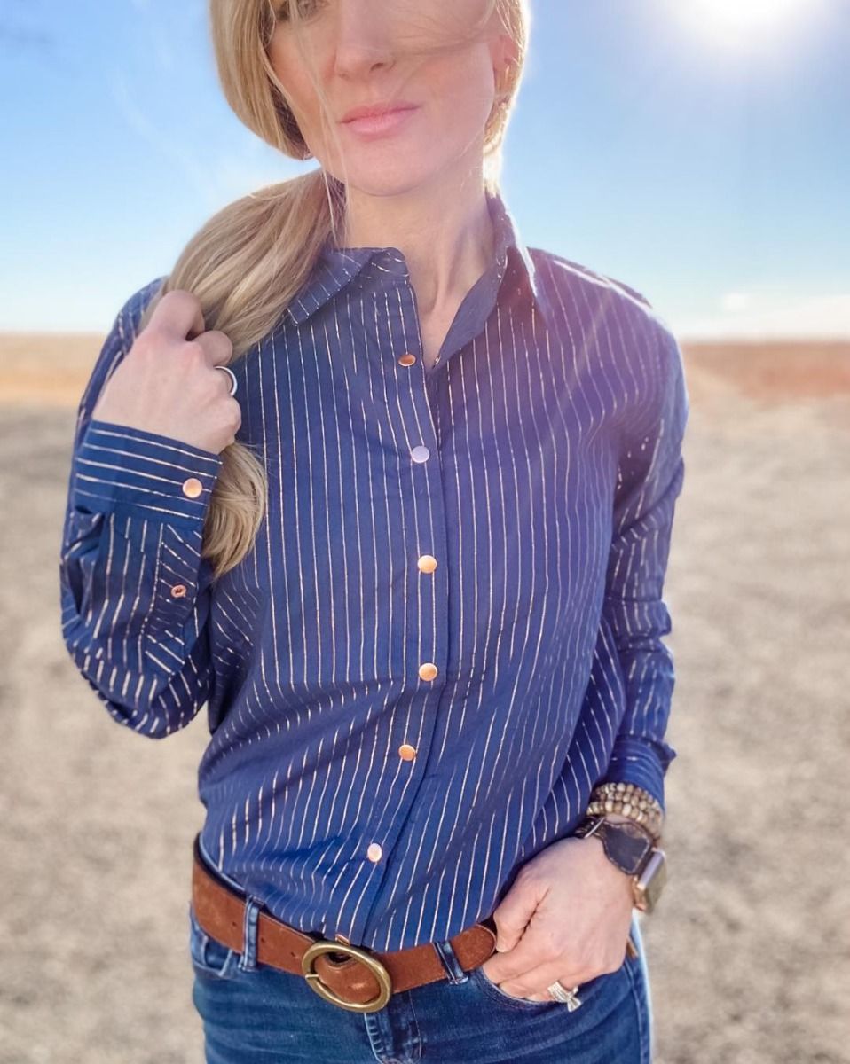 Women's Navy Sequin Fringe Western Shirt By Cinch CTW7245008