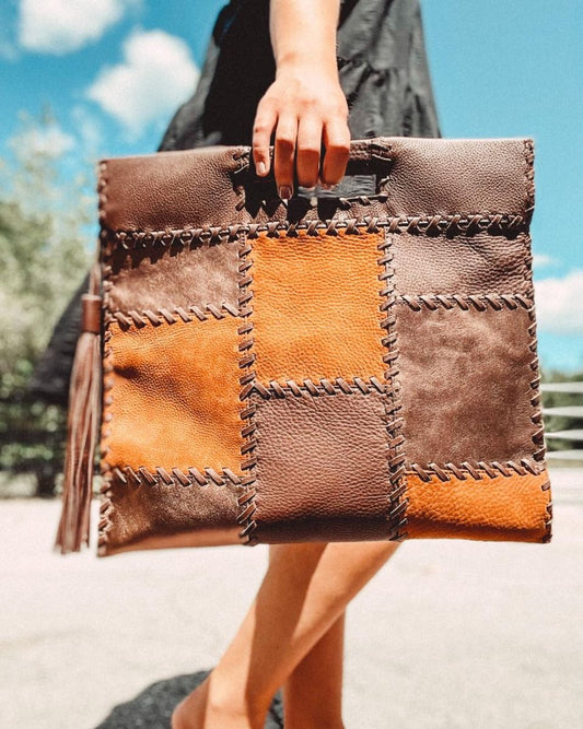 HOBO Dakota Suede Patchwork Tote in Walnut