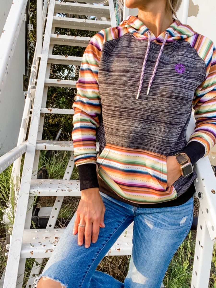 Hooey Ladies Black Space Dye Hoody with Serape Design