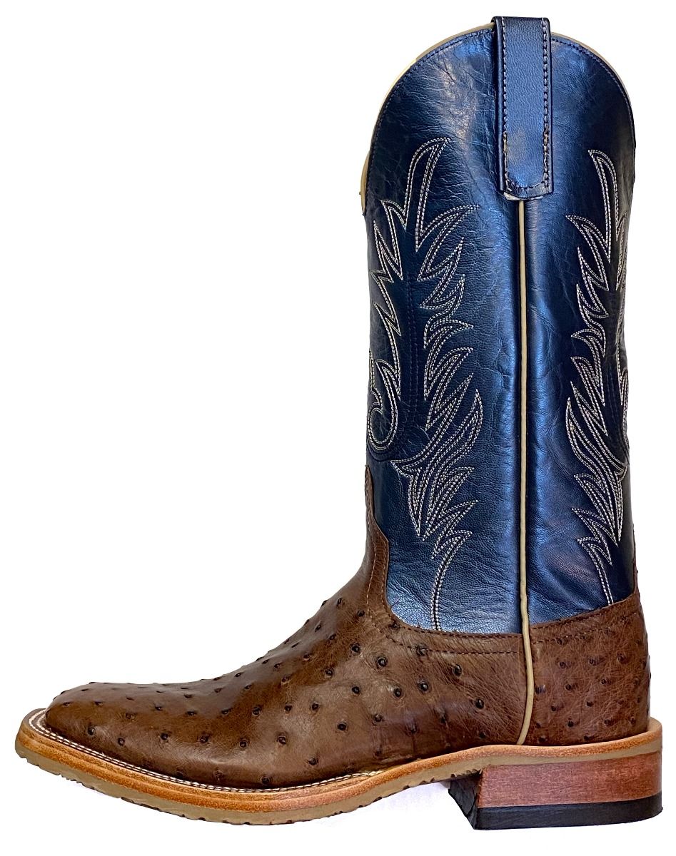 Anderson Bean Men's Square Toe Regal Blue Luster Full Quill Ostrich Crepe Sole Boots