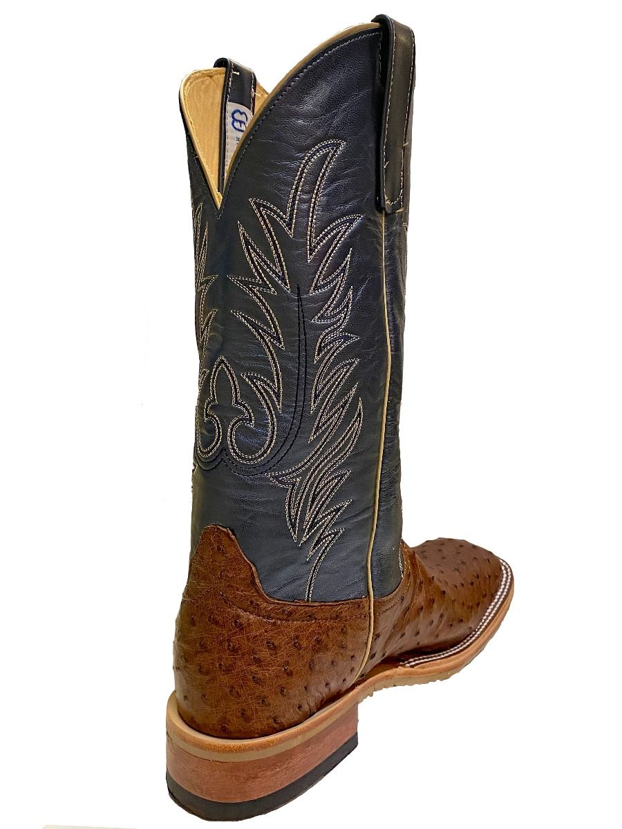 Anderson Bean Men's Square Toe Regal Blue Luster Full Quill Ostrich Crepe Sole Boots