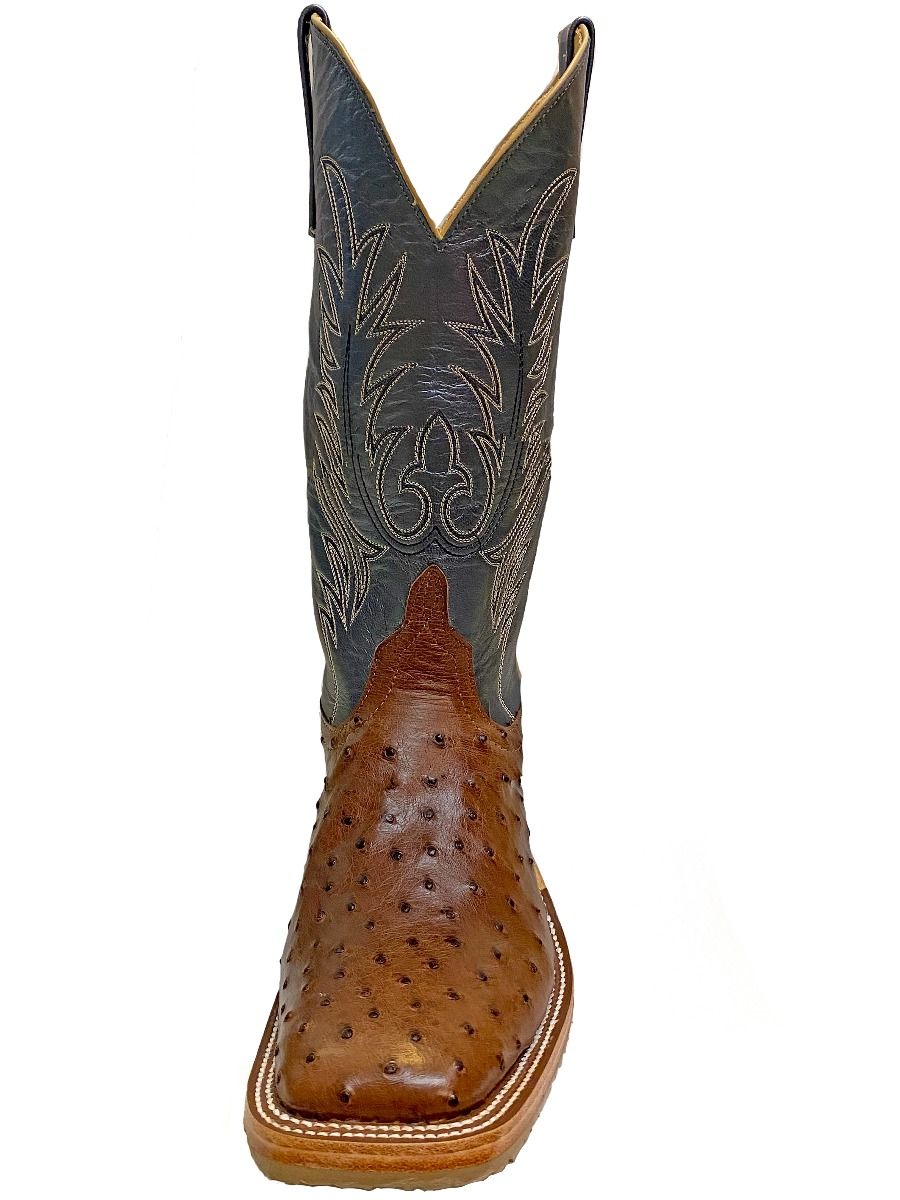 Anderson Bean Men's Square Toe Regal Blue Luster Full Quill Ostrich Crepe Sole Boots