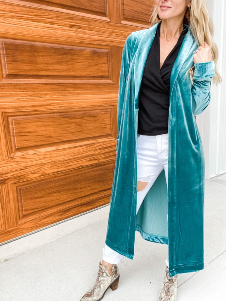 The Tate Turquoise Duster in Washed Velvet