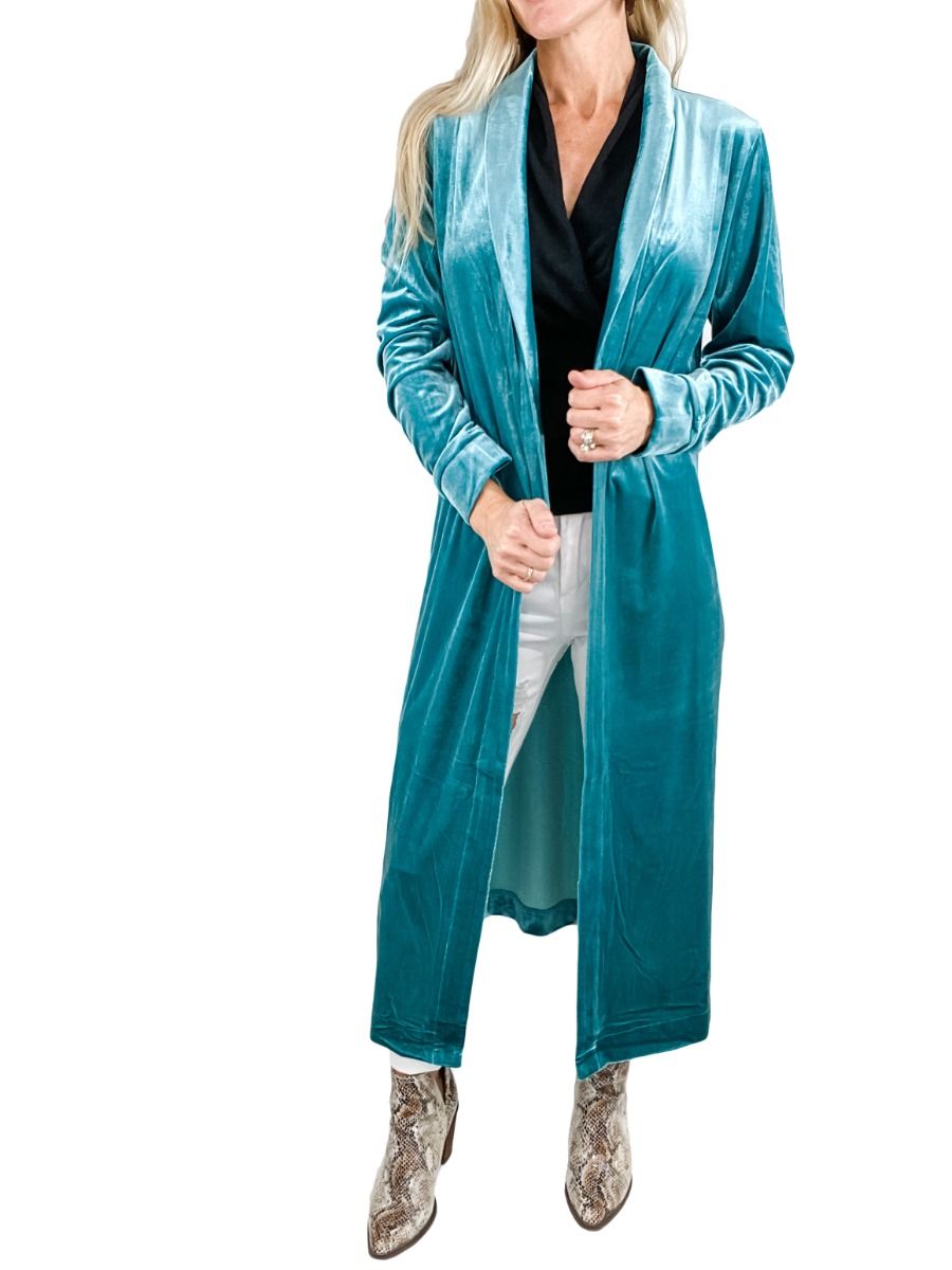 The Tate Turquoise Duster in Washed Velvet