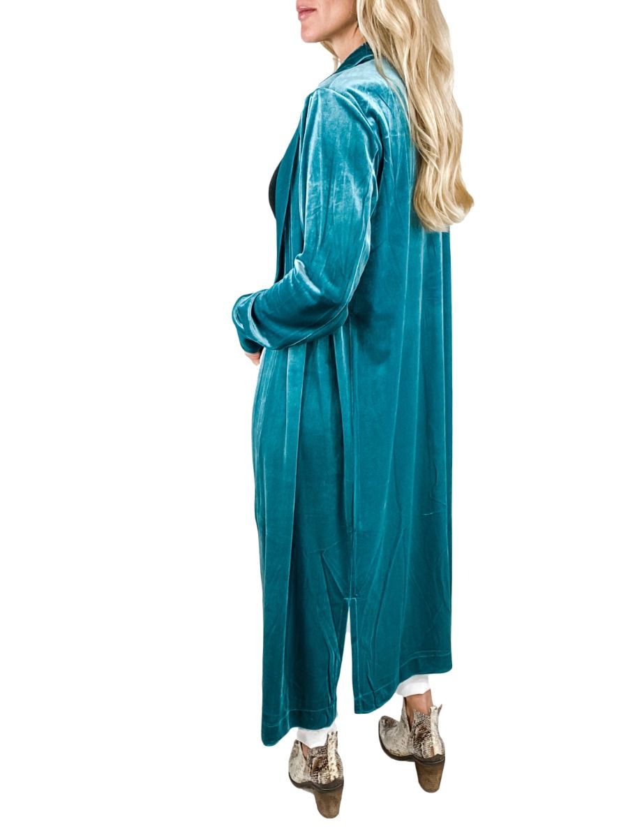 The Tate Turquoise Duster in Washed Velvet