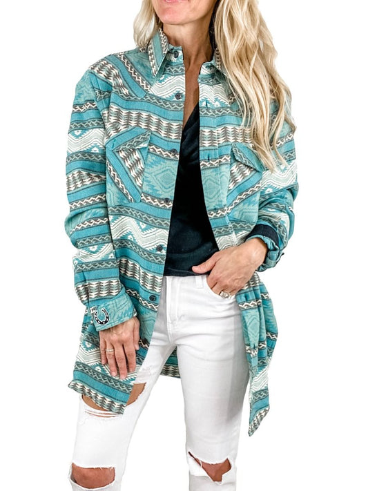 Men's Woven Cotton Turquoise Lodge Blanket Shirt