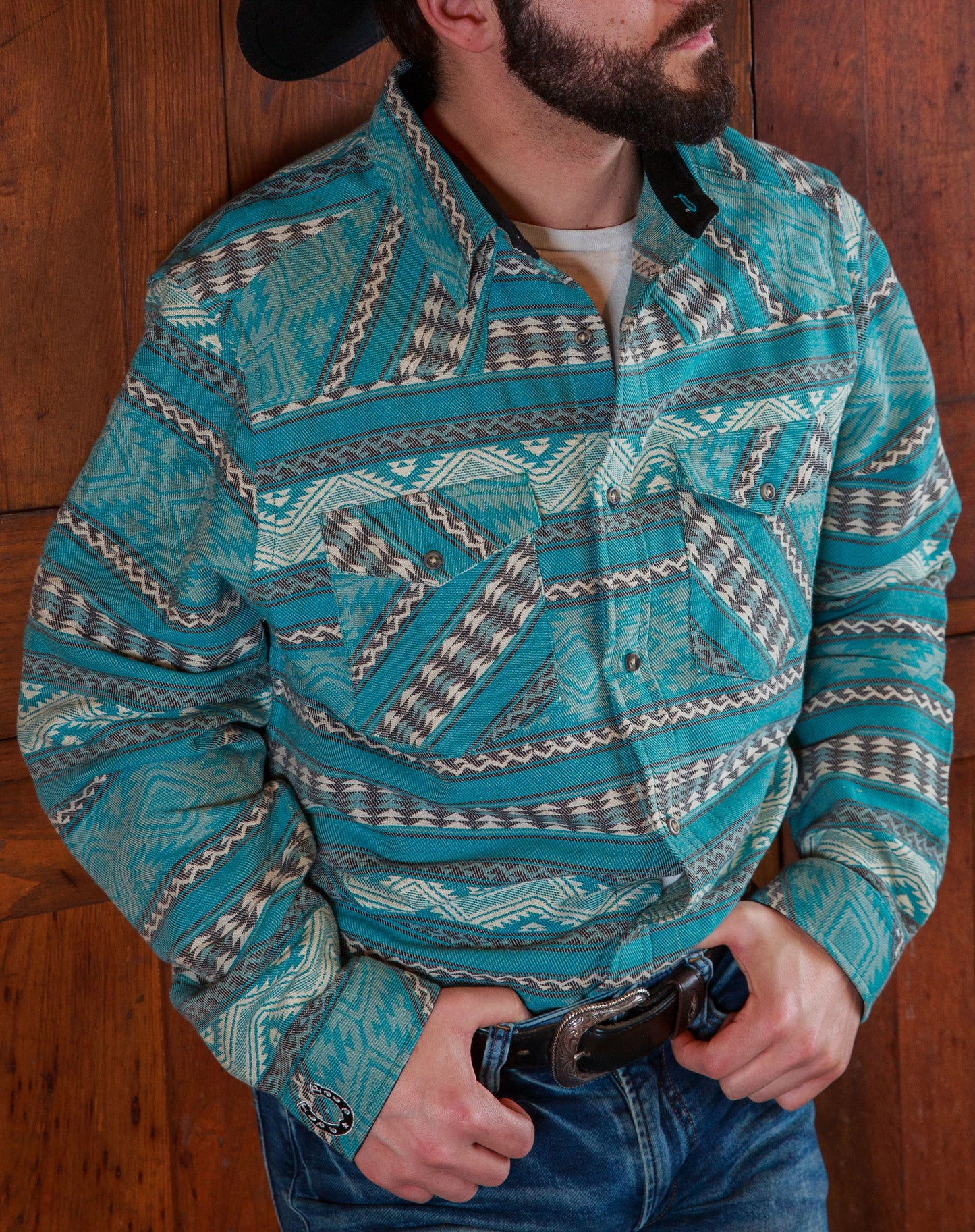 Men's Woven Cotton Turquoise Lodge Blanket Shirt