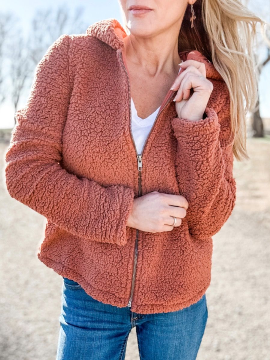 Others Follow Pricotti Sherpa Jacket in Cedar Wood