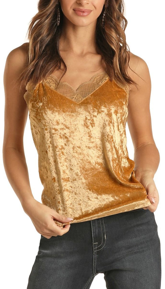 Crushed Velvet Cami In Gold 49-1164