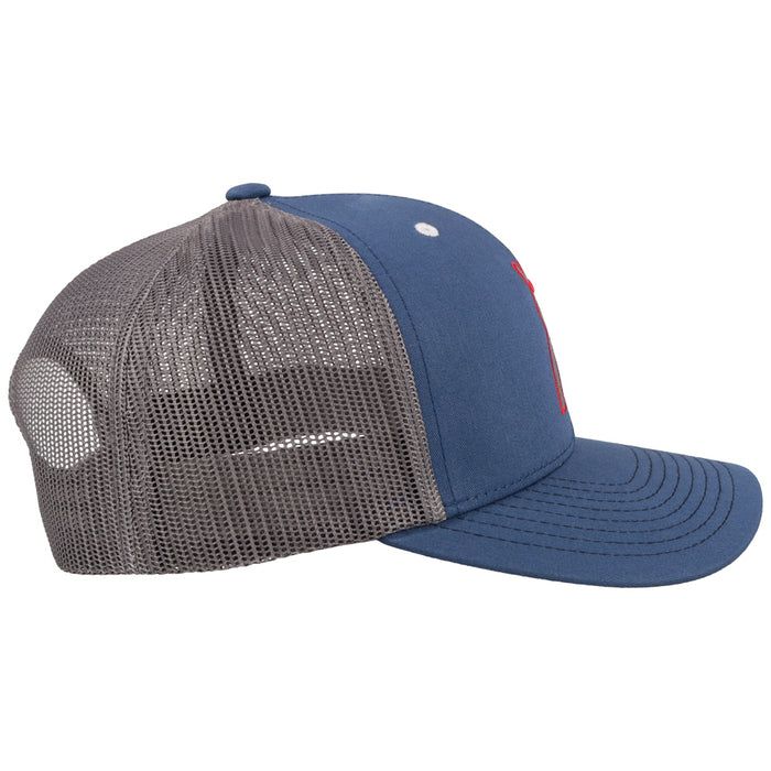 Hooey Punchy Blue And Gray Trucker Hat With Grey And Red Logo 5028TBLGY