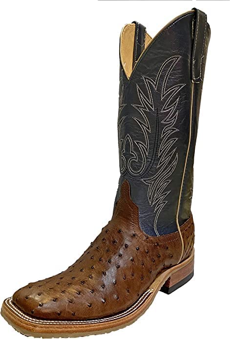 Anderson Bean Men's Square Toe Regal Blue Luster Full Quill Ostrich Crepe Sole Boots