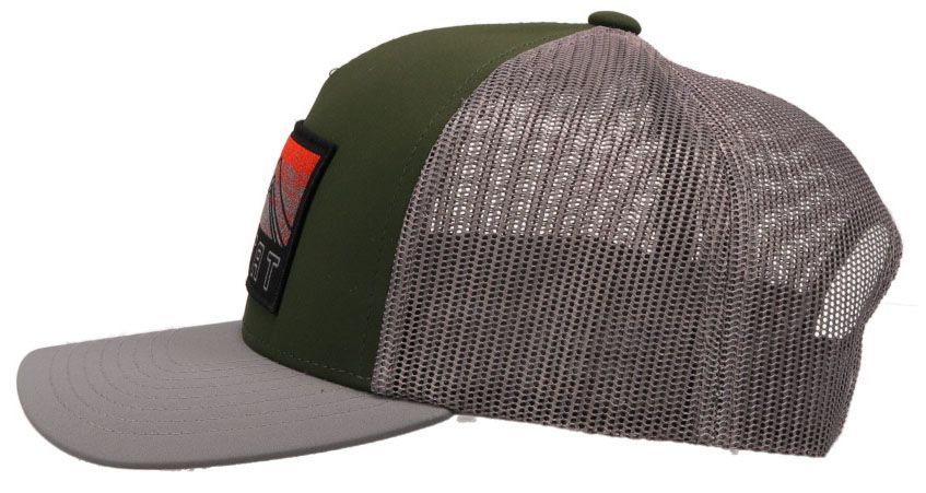 Hooey Habitat In Green And Grey Five Panel Trucker With Black Orange And Grey Rectangle Patch 6012TGRGY