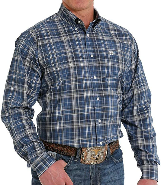 Cinch Men's Plaid Button Down Western Shirt in Blue