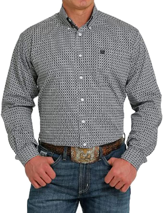 Cinch Men's Fossil Gray Geometric Print Button Down Western Shirt