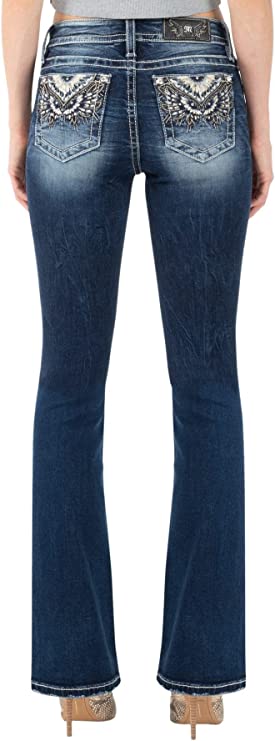 Miss Me Women's Mid Rise Enlightening Wings Bootcut Jeans M3903B