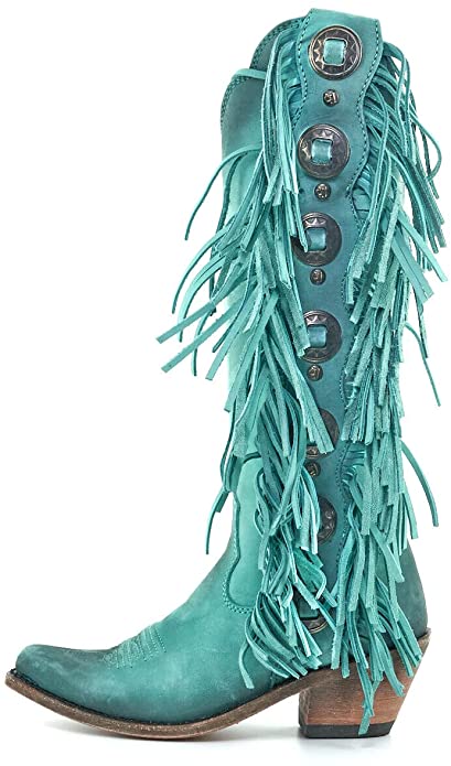 Ophelia Concho Fringe Boots in Turquoise