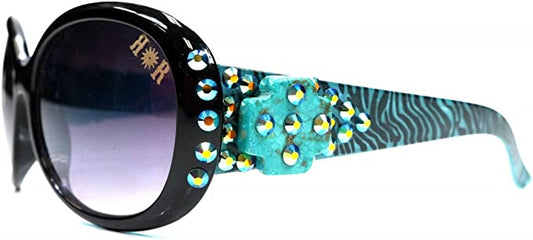 Reata Ranch Sunglasses RRS8 Turquoise Zebra with Stone Cross