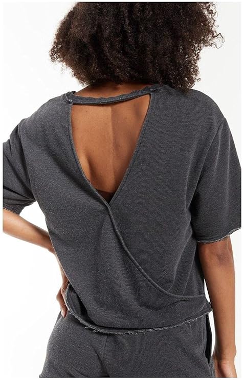 Calla Open Back Washed Terry Pullover in Washed Black by Z Supply