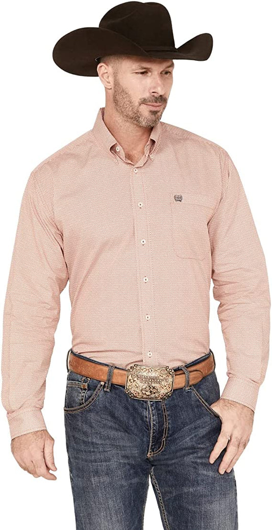 Cinch Men's Geo Print Button Down Long Sleeve Western Shirt In Orange