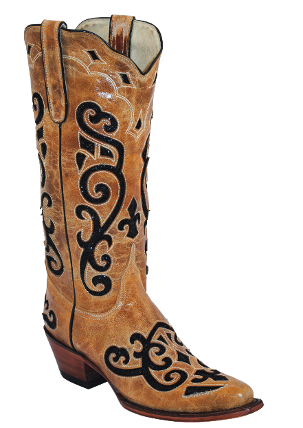 Ferrini Antique Saddle and Black Laser Boot