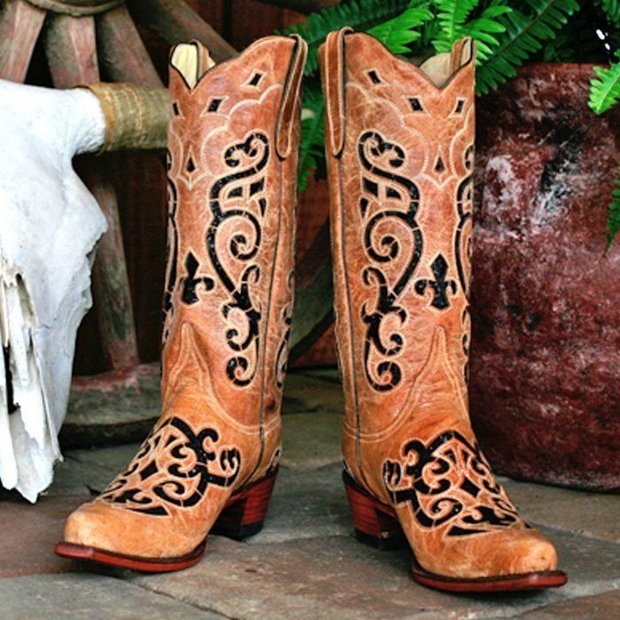 Ferrini Antique Saddle and Black Laser Boot