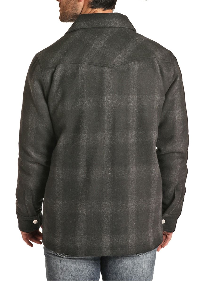 Men's Long Sleeve Charcoal Plaid Jacquard Commander Jacket 92-1007