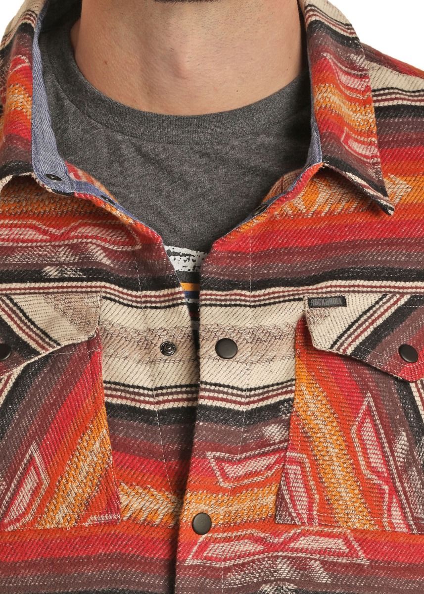 Rock And Roll Cowboy Aztec Jacquard Shirt Jacket  92-1116Orange