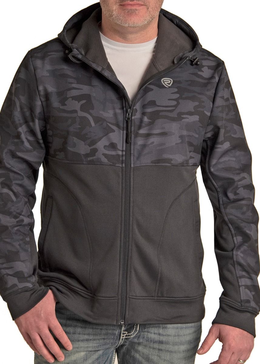 Men's Charcoal Camo Printed Soft Shell  Jacket With Fleece Trim 92-1128